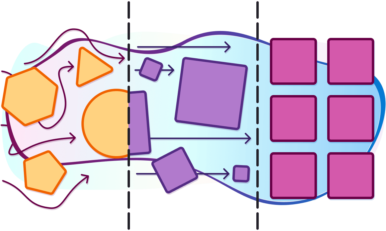 Visualization of chaotic data progressively becoming more organized.