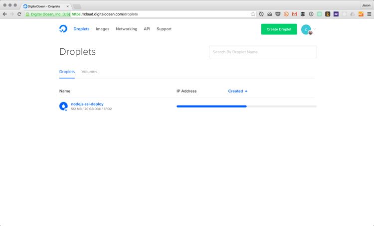 Droplet creating on the Digital Ocean dashboard.