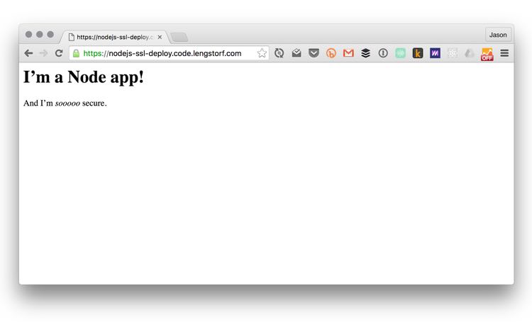 Working app with green SSL verification in the address bar.