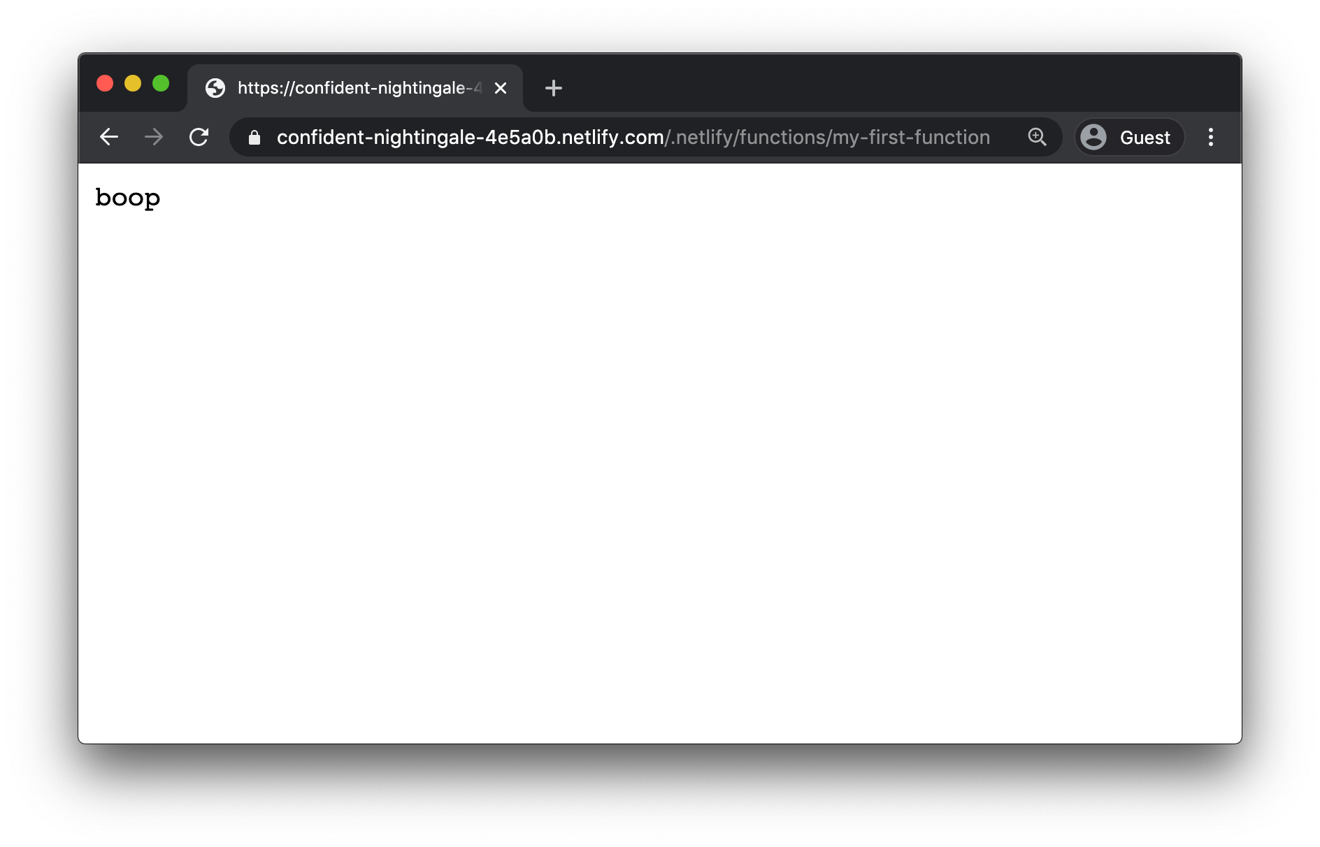 Browser showing the “boop” returned by the serverless function.