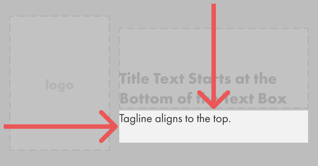 Arrows showing the aligment of the tagline area with a shorter tagline.